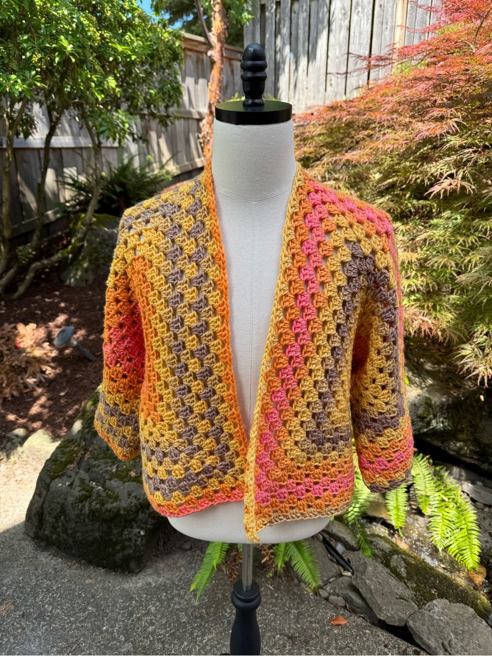 Handmade Crocheted Granny Square Cardigan in Sherbert Hues